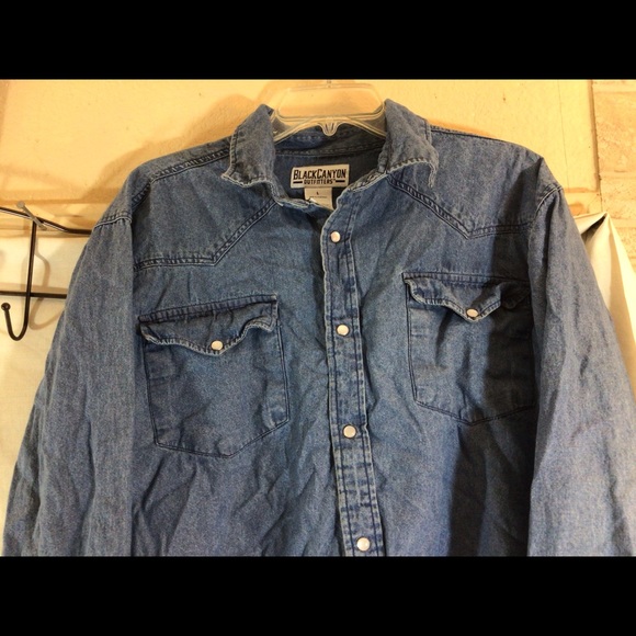 Mens Sz Lg BLACK CANYON OUTFITTERS Blue Long Sleeve Pearl Snap Front Shirt - Picture 3 of 9